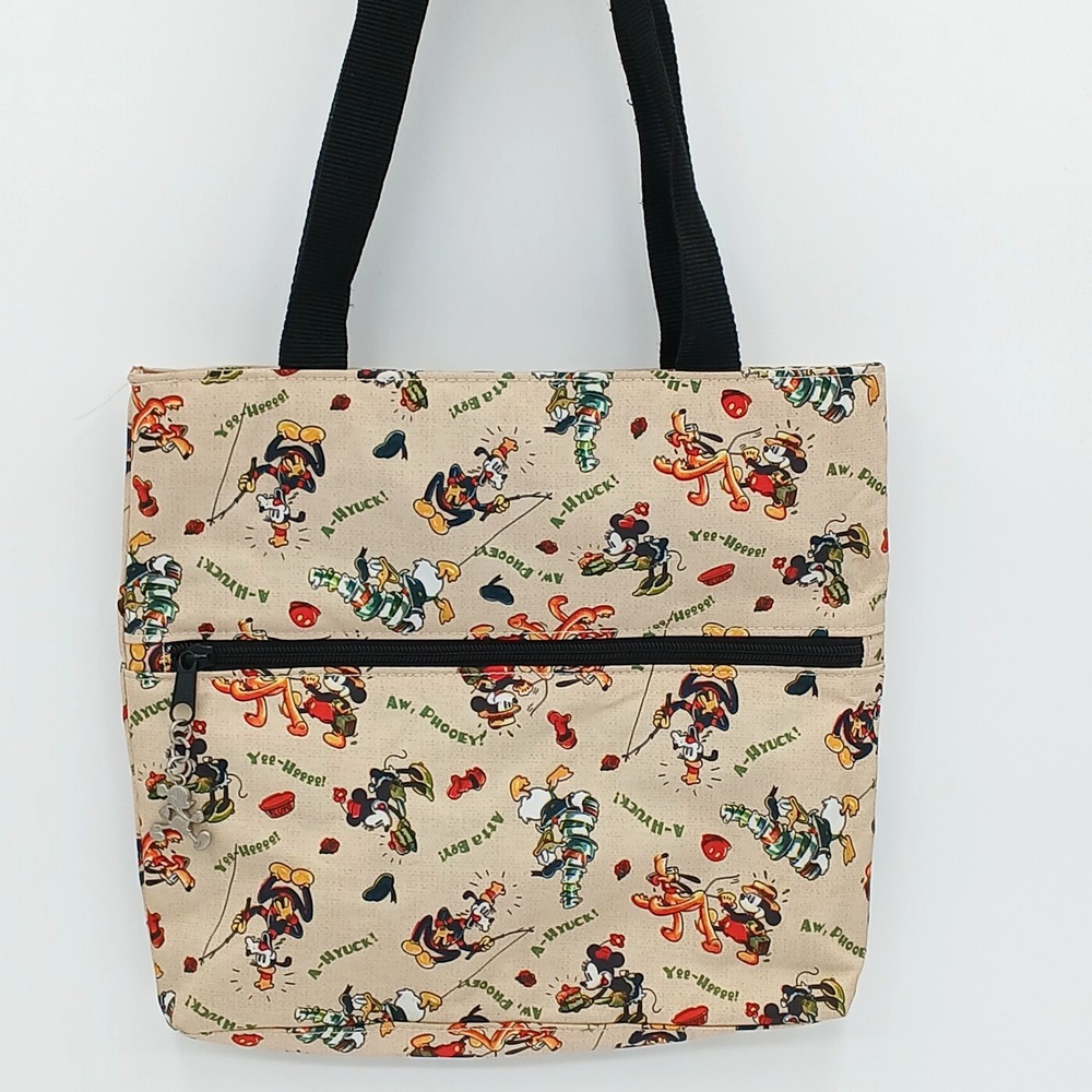 VTG The Disney Gallery Mini Tote Handbag Tan Mickey & Friends "A-Hyuck!"